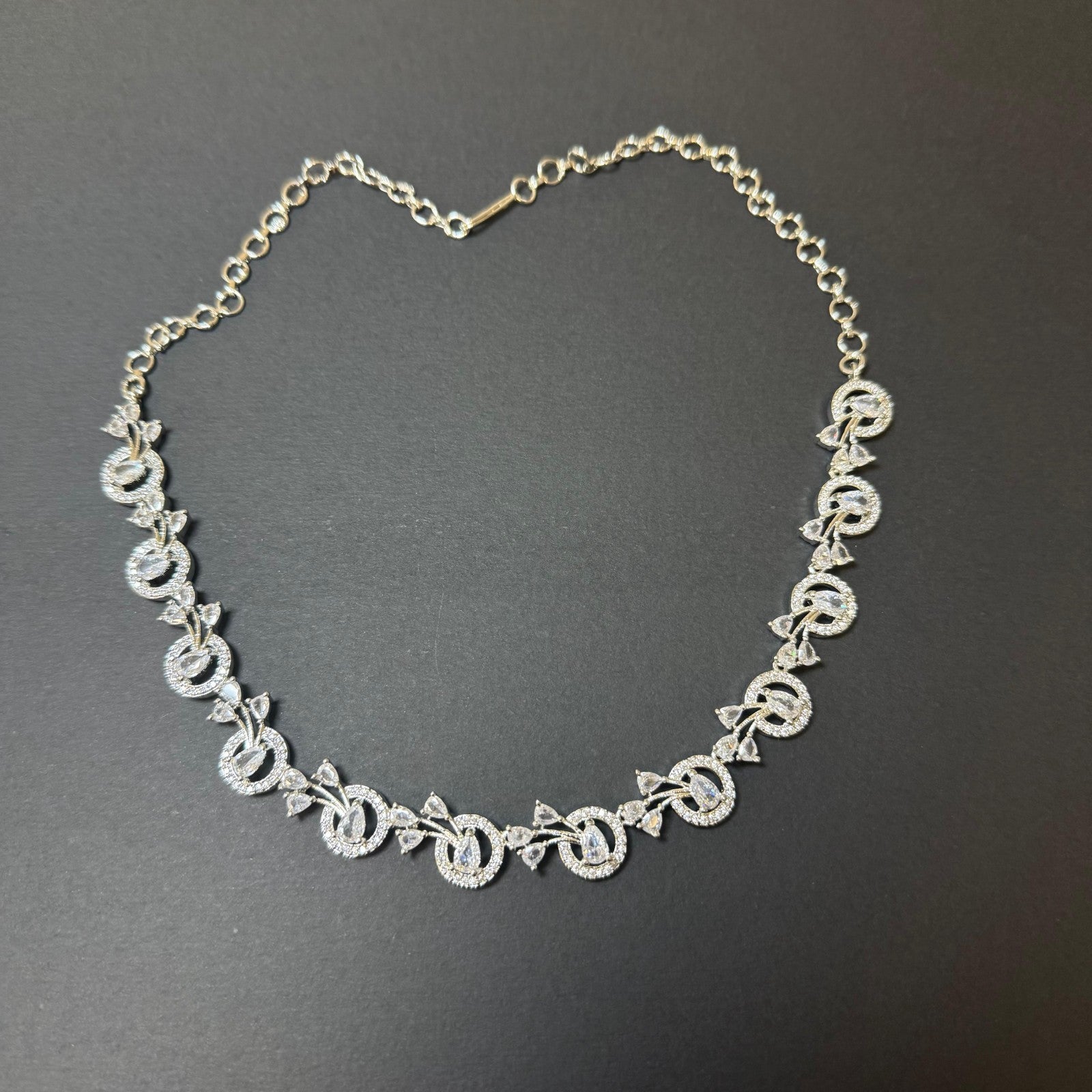 American Diamond (AD) Necklace Earrings Set Wedding Party Jewelry Silver Plated