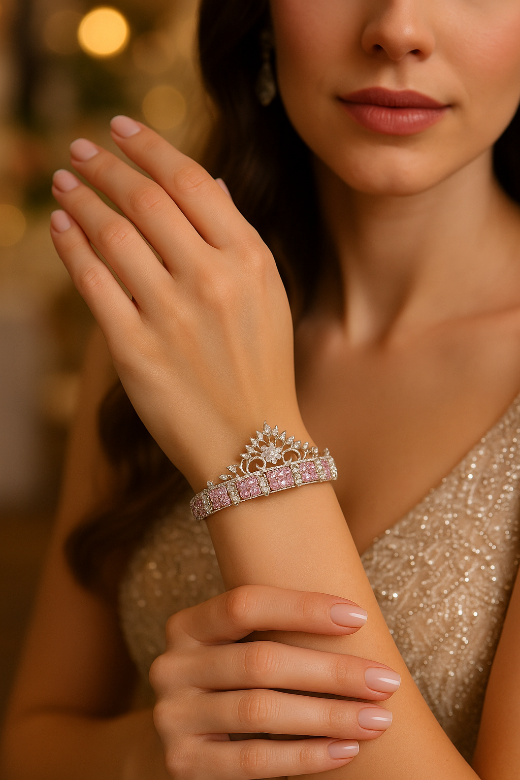 2.6 Silver Baby Pink Bracelet Stones Brass American Diamond Bangle Party Jewelry