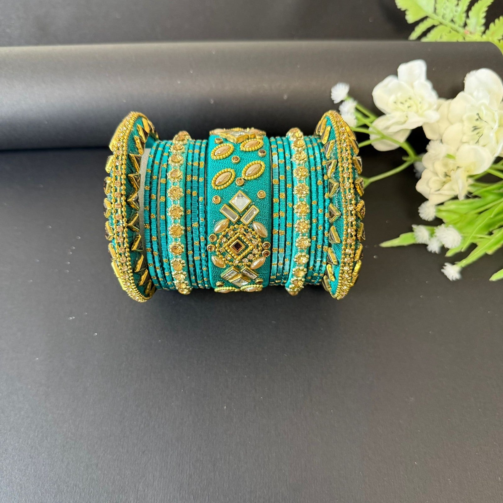 2.6 Teal Green Party Bangles Set Traditional Indian Wedding Churi  Jewelry Sets