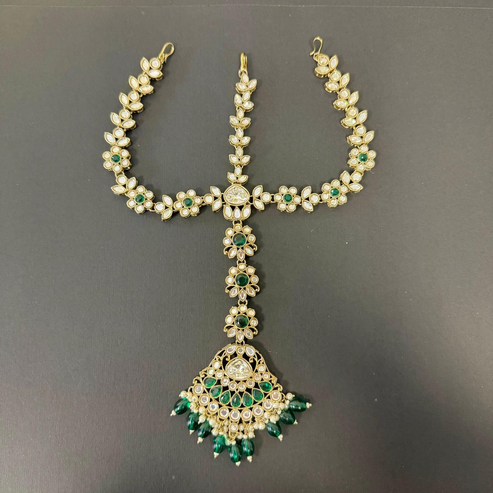 Luxury Semi-Bridal Pachi Kundan Jewelry Set – Necklace, Sahara Earrings, Sheesh