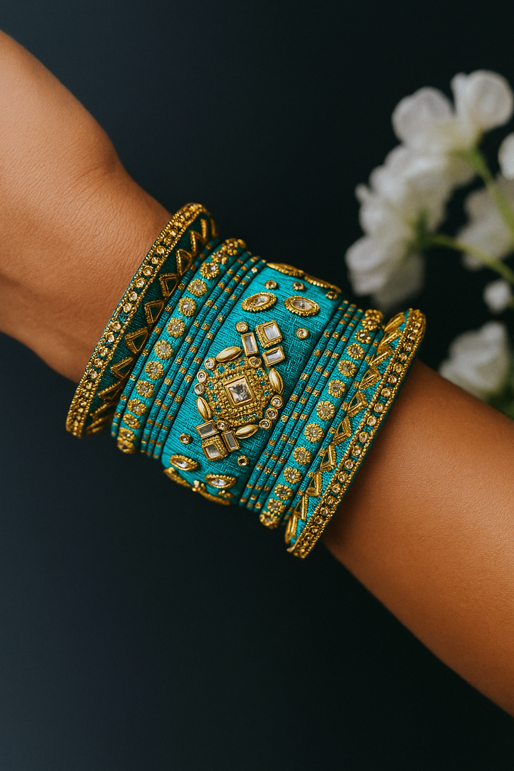 2.6 Teal Green Party Bangles Set Traditional Indian Wedding Churi  Jewelry Sets