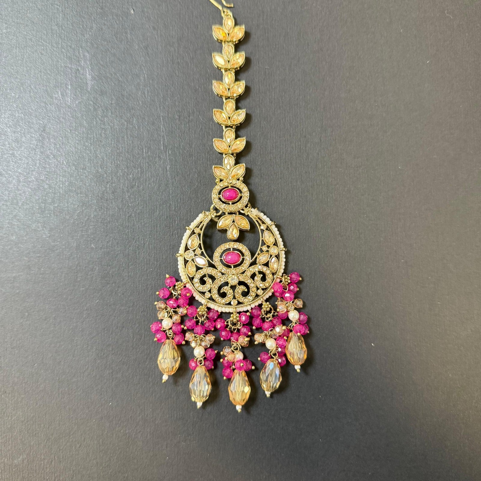 Indian Shocking Pink Wedding Jewelry Set  Kundan Necklace Earrings Maang Tikka