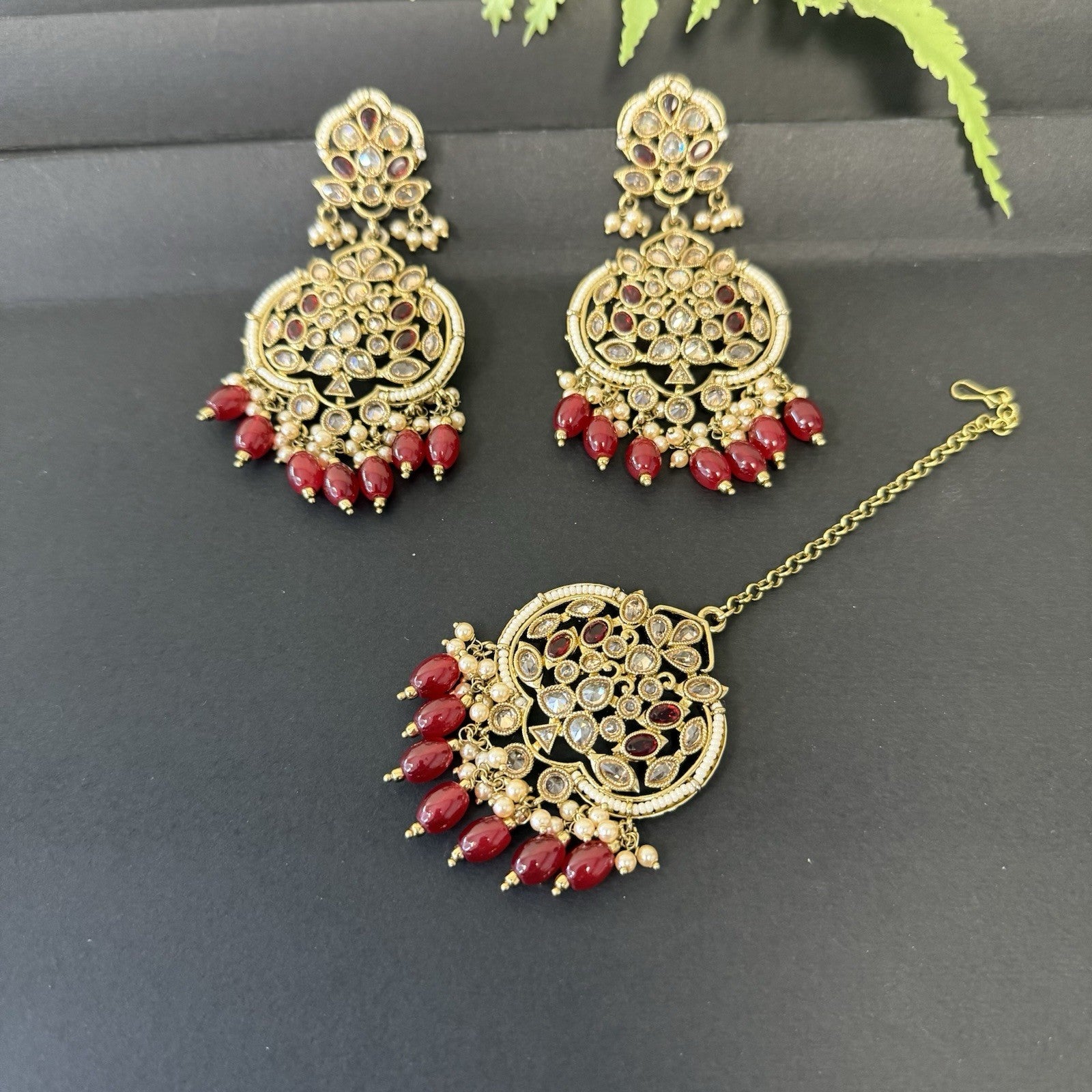 Red Color Indian Polki Traditional Earring Tikka For Ocassions #indianjewellery