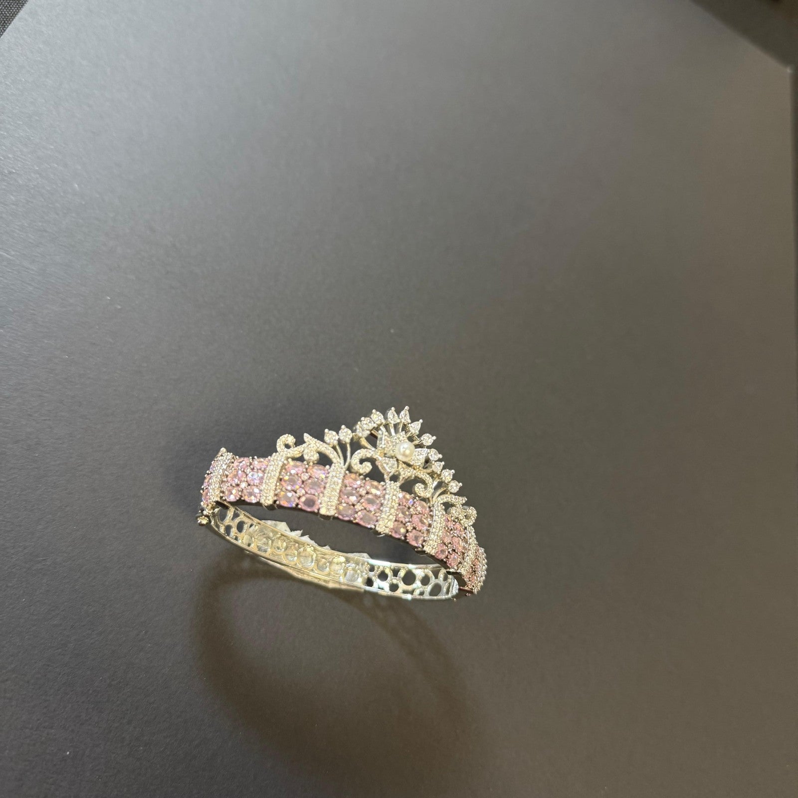 2.6 Silver Baby Pink Bracelet Stones Brass American Diamond Bangle Party Jewelry