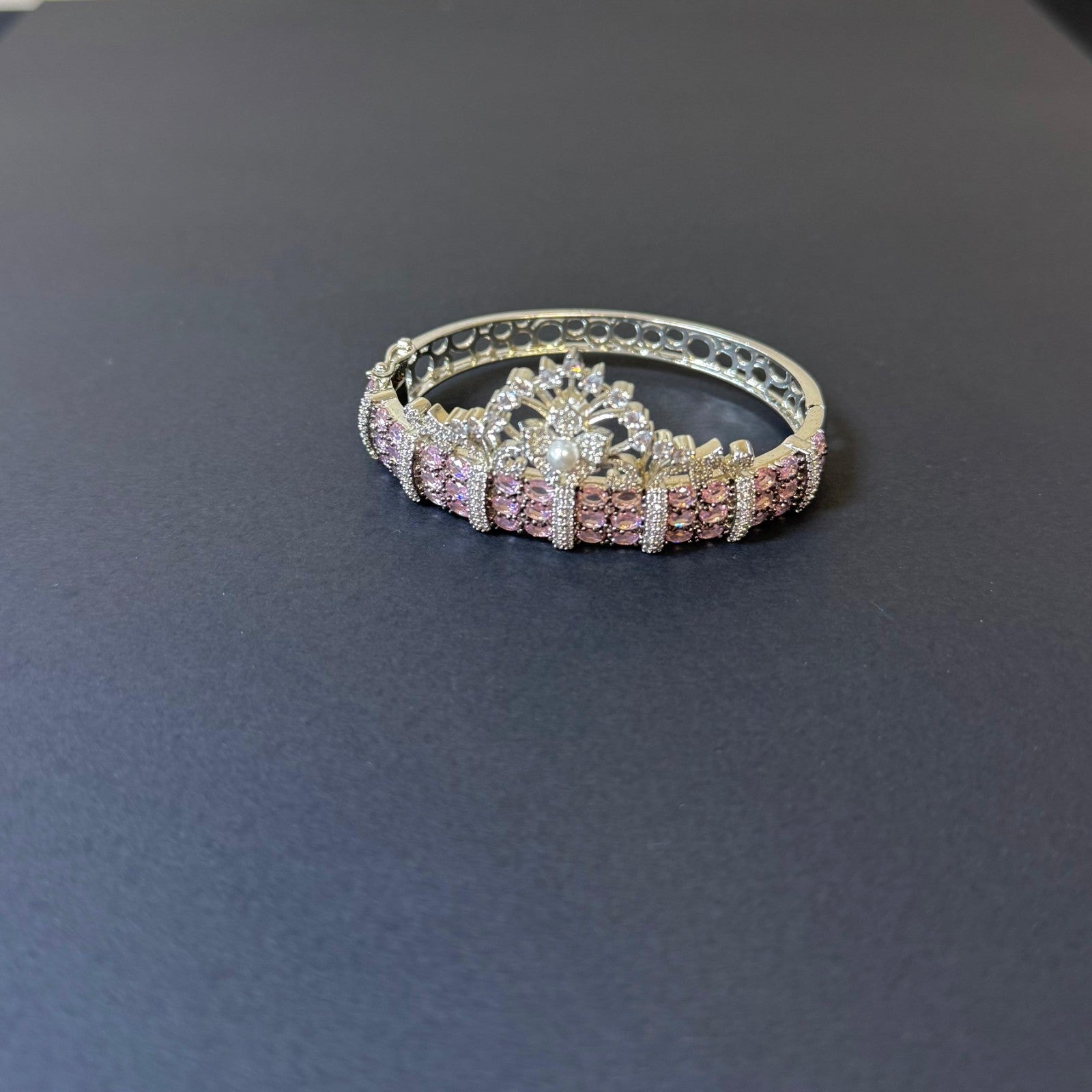 2.6 Silver Baby Pink Bracelet Stones Brass American Diamond Bangle Party Jewelry