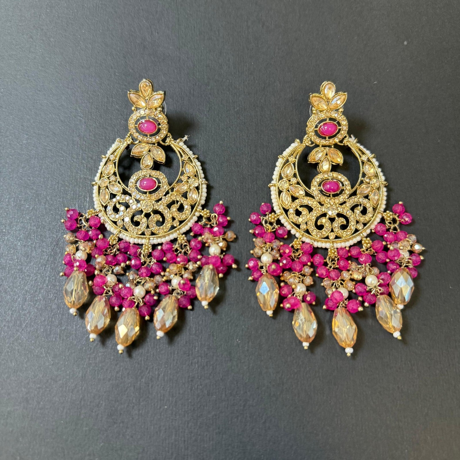 Indian Shocking Pink Wedding Jewelry Set  Kundan Necklace Earrings Maang Tikka
