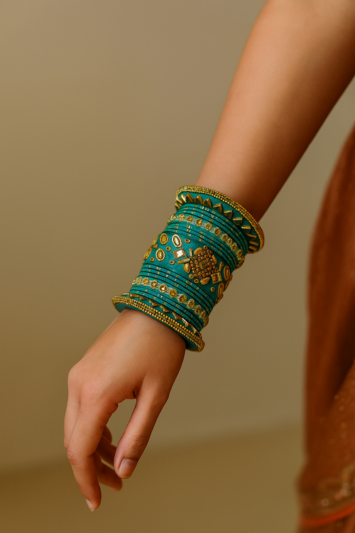 2.6 Teal Green Party Bangles Set Traditional Indian Wedding Churi  Jewelry Sets