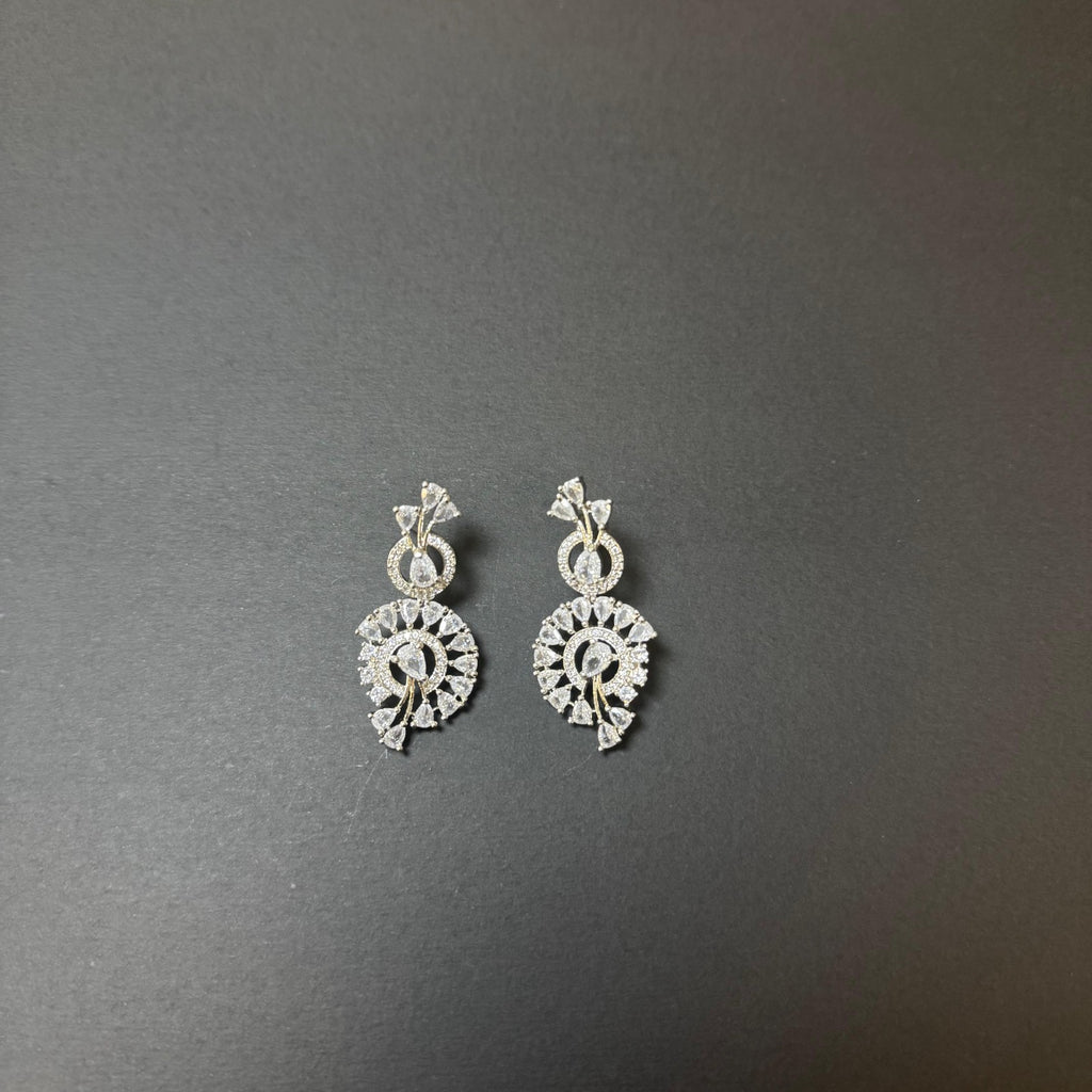 American Diamond (AD) Necklace Earrings Set Wedding Party Jewelry Silver Plated