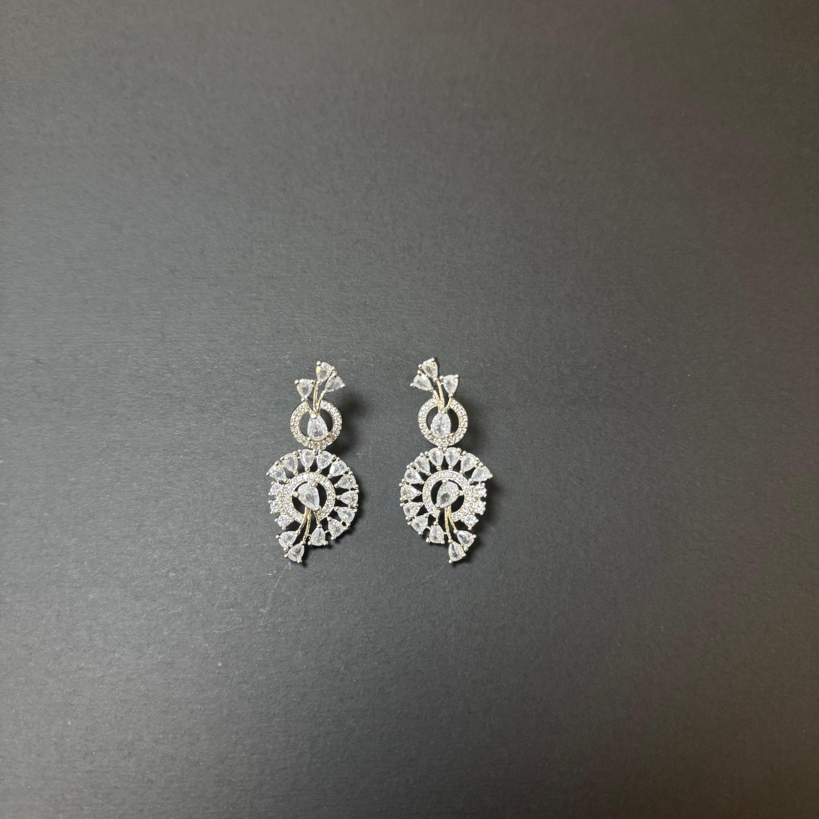 American Diamond (AD) Necklace Earrings Set Wedding Party Jewelry Silver Plated