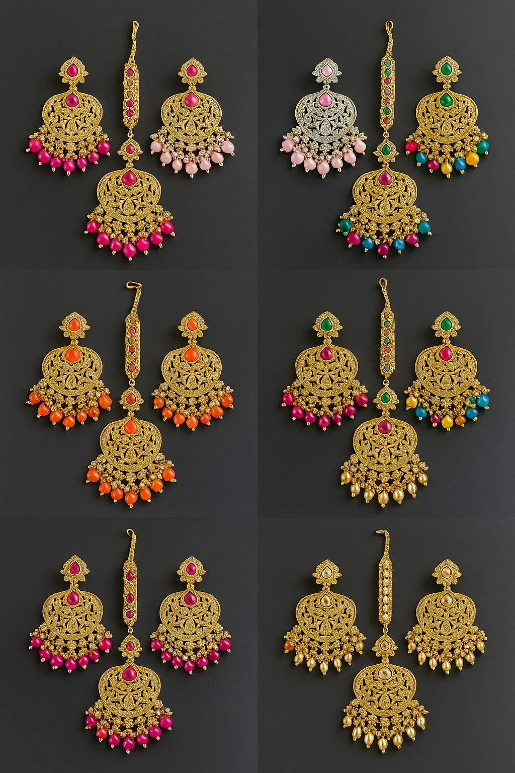 Maang Tikka Earrings Bridal Jewelry Sets Indian Inspired Bollywood Traditional
