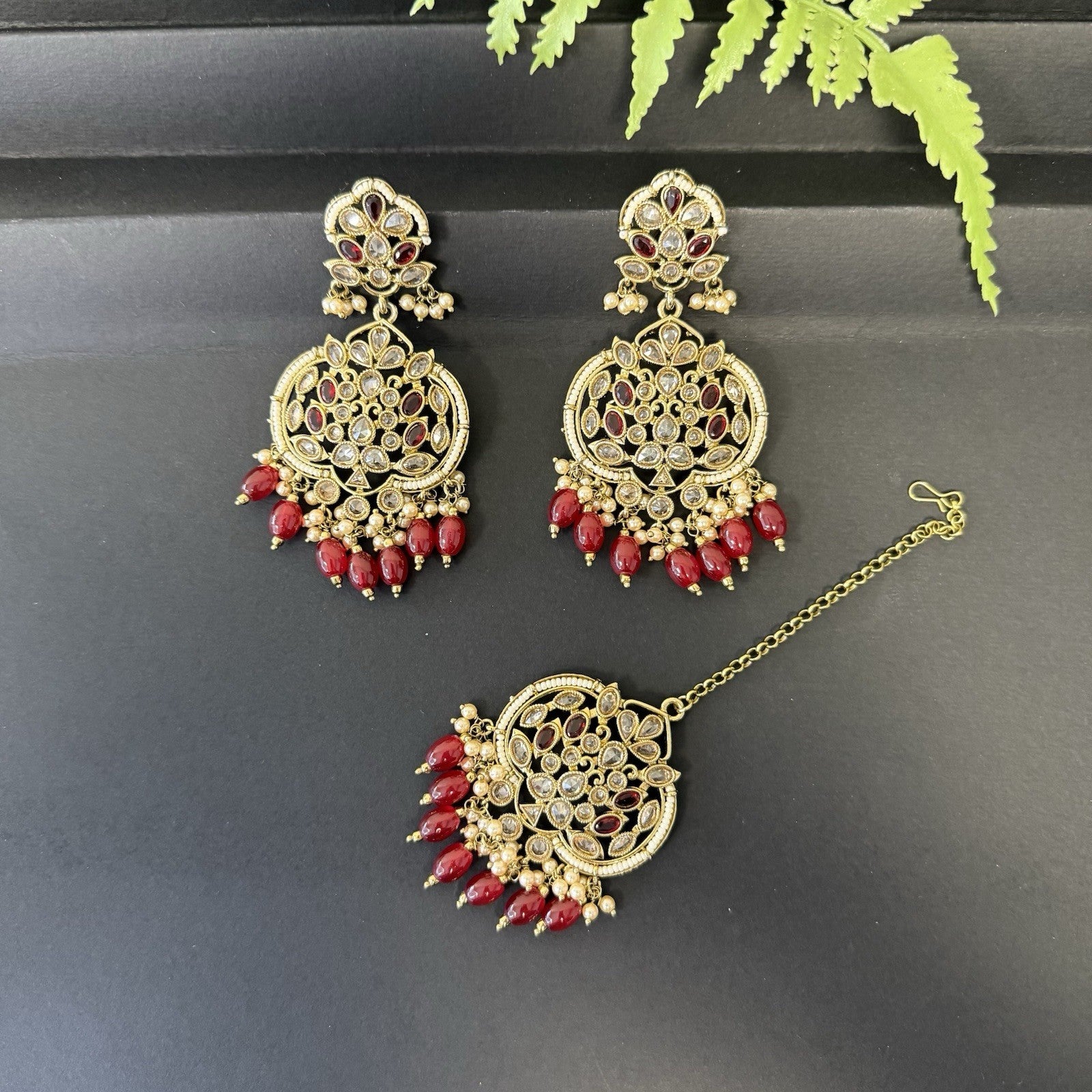 Red Color Indian Polki Traditional Earring Tikka For Ocassions #indianjewellery