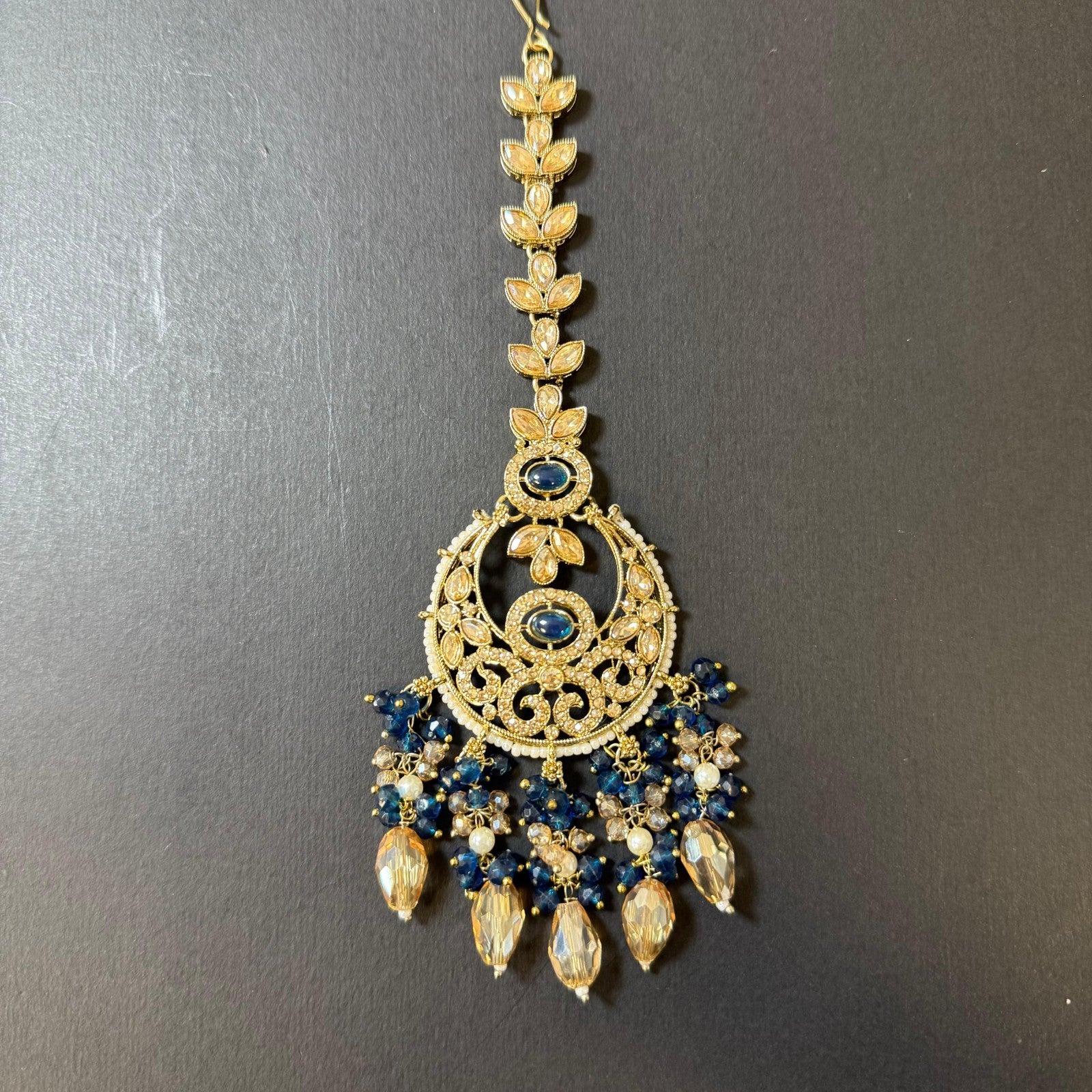 Blue Jewelry Set Gold Plated Pearl Necklace Earrings Maang Tikka Indian Wedding