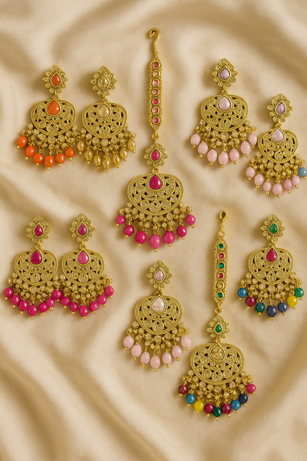 Maang Tikka Earrings Bridal Jewelry Sets Indian Inspired Bollywood Traditional