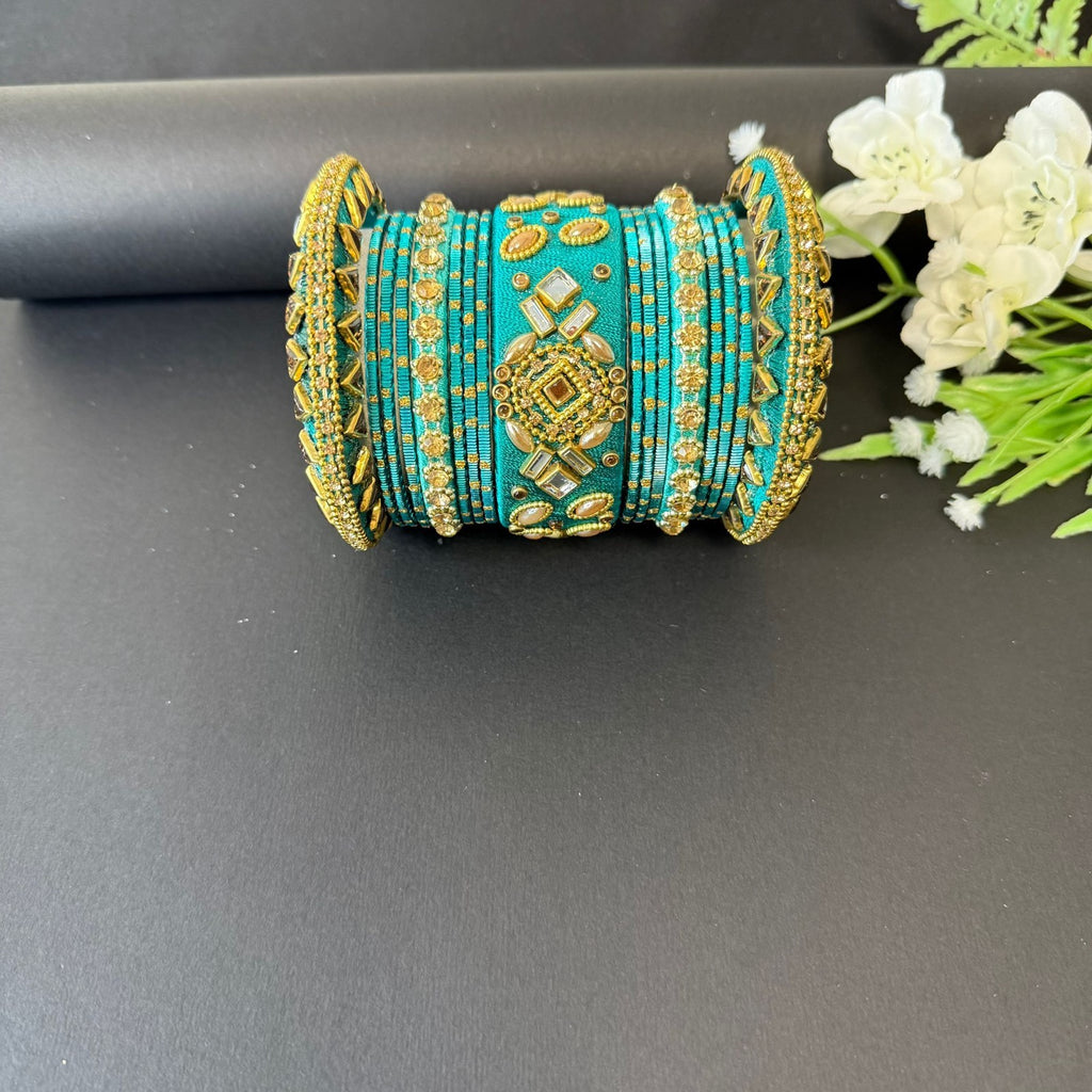2.6 Teal Green Party Bangles Set Traditional Indian Wedding Churi  Jewelry Sets