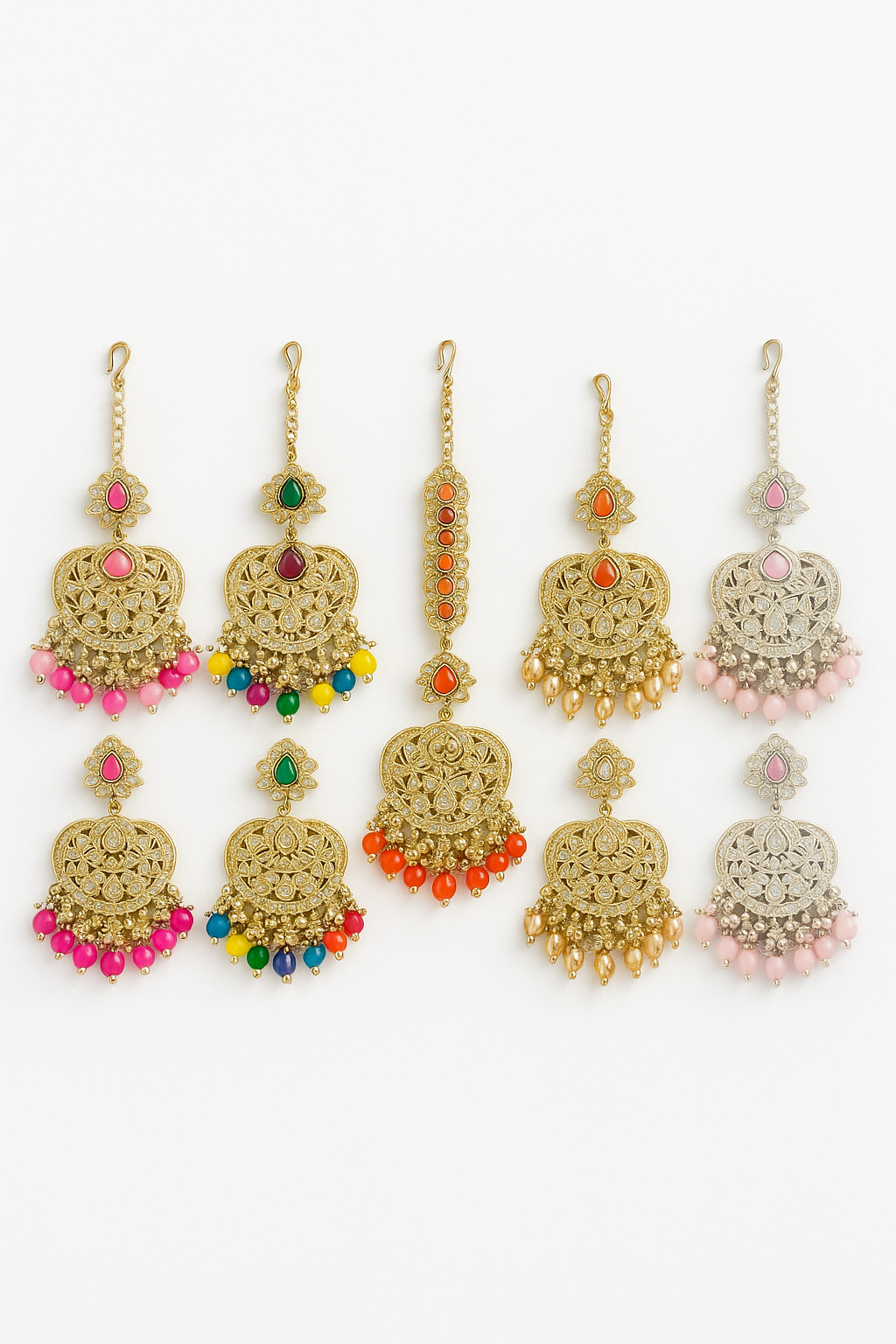 Maang Tikka Earrings Bridal Jewelry Sets Indian Inspired Bollywood Traditional