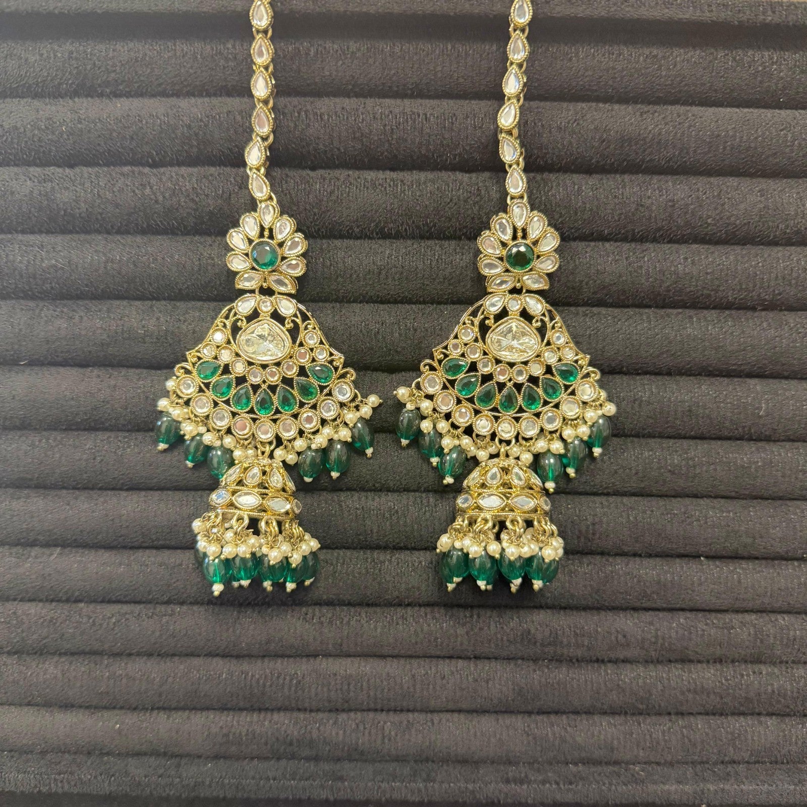 Luxury Semi-Bridal Pachi Kundan Jewelry Set – Necklace, Sahara Earrings, Sheesh