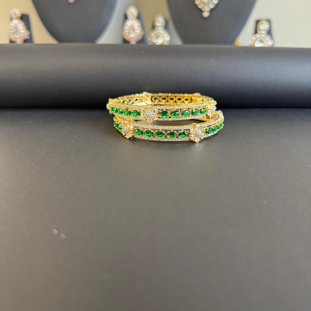 2 Piece Set Artificial 2.4 Indian High Quality  Stone Bangle Gold Plated & Green