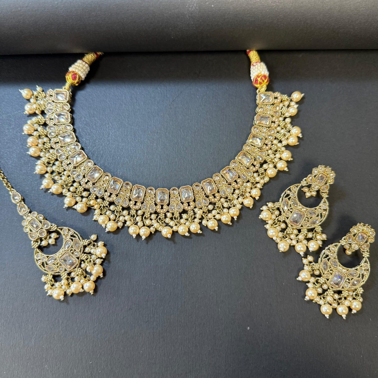 Traditional Indian Weeding Jewelry Set Choker Necklace w/ Earrings Maang Tikka