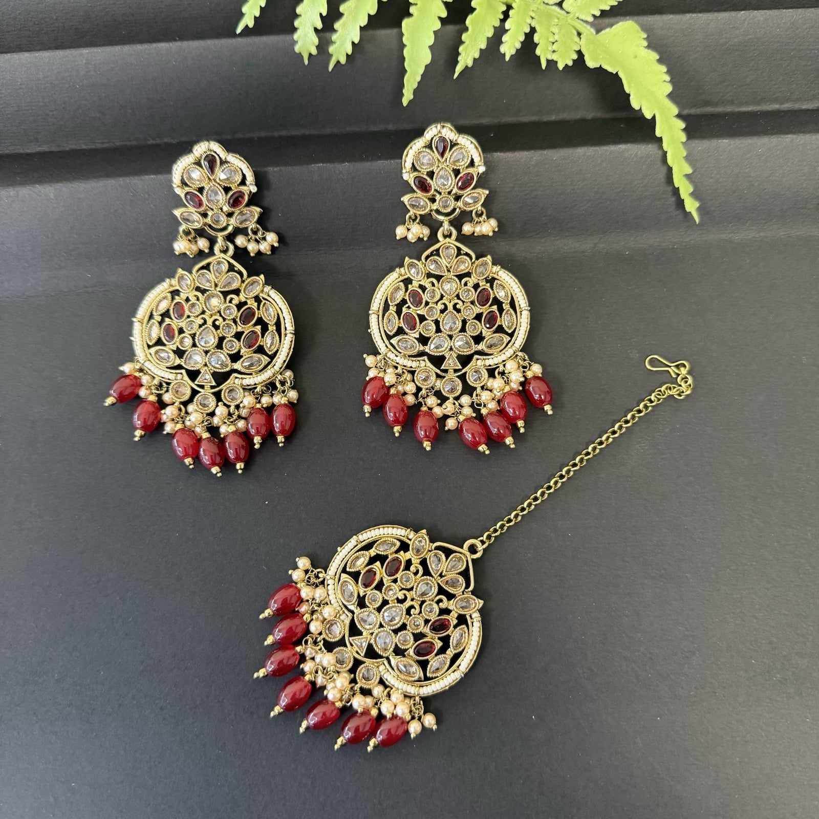 Red Color Indian Polki Traditional Earring Tikka For Ocassions #indianjewellery