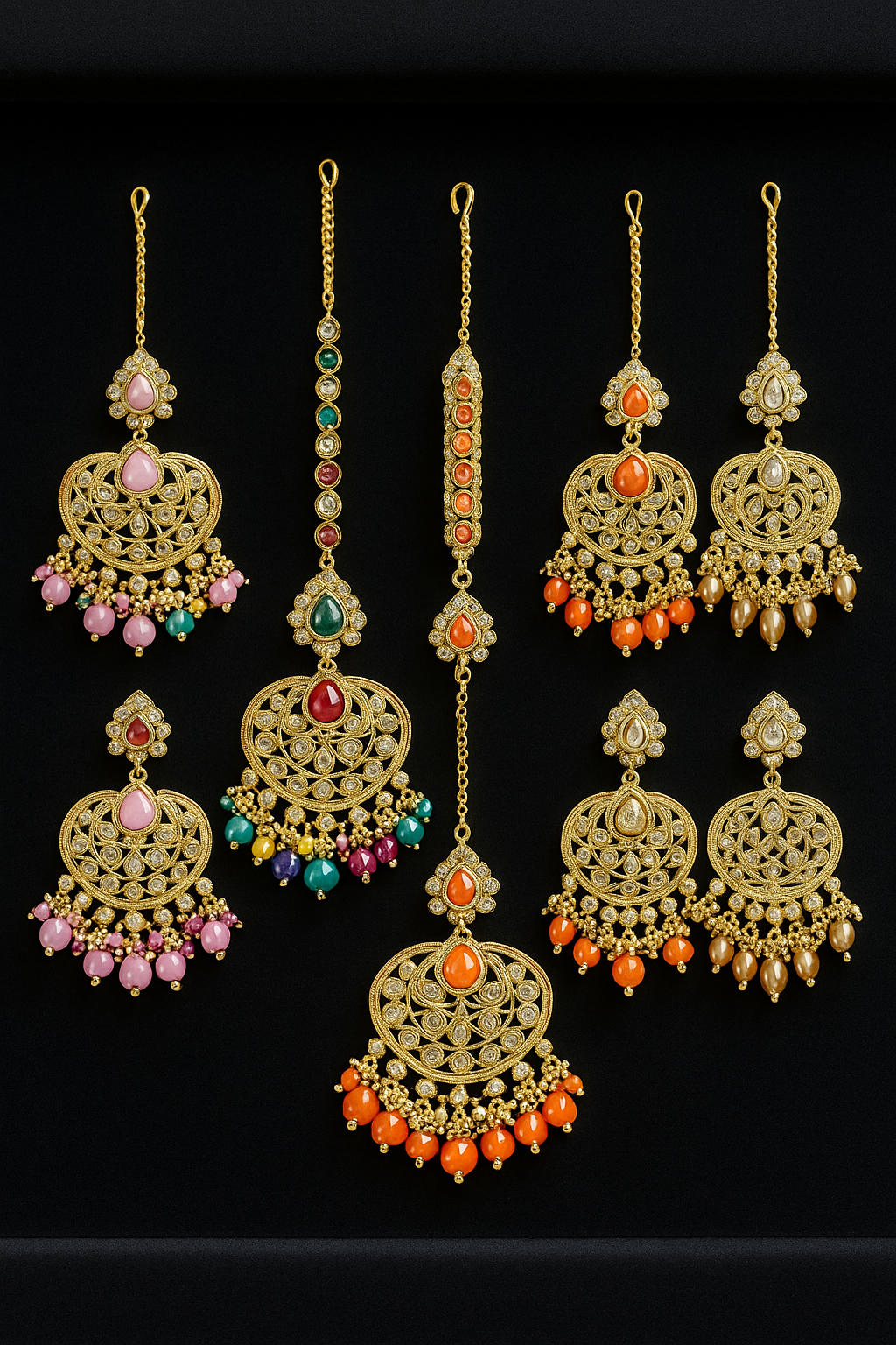 Maang Tikka Earrings Bridal Jewelry Sets Indian Inspired Bollywood Traditional