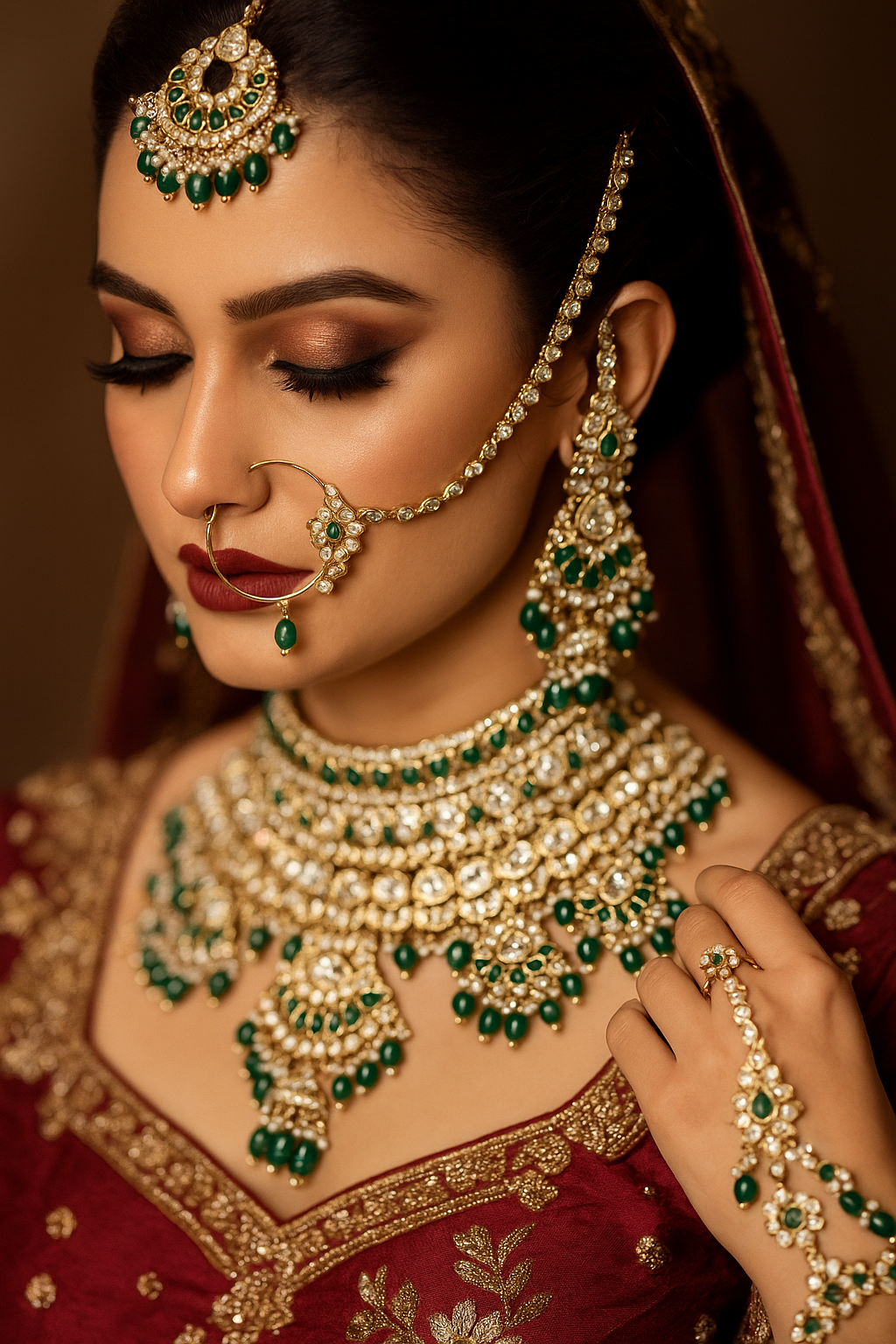Luxury Semi-Bridal Pachi Kundan Jewelry Set – Necklace, Sahara Earrings, Sheesh