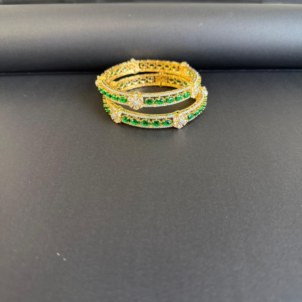 2 Piece Set Artificial 2.4 Indian High Quality  Stone Bangle Gold Plated & Green
